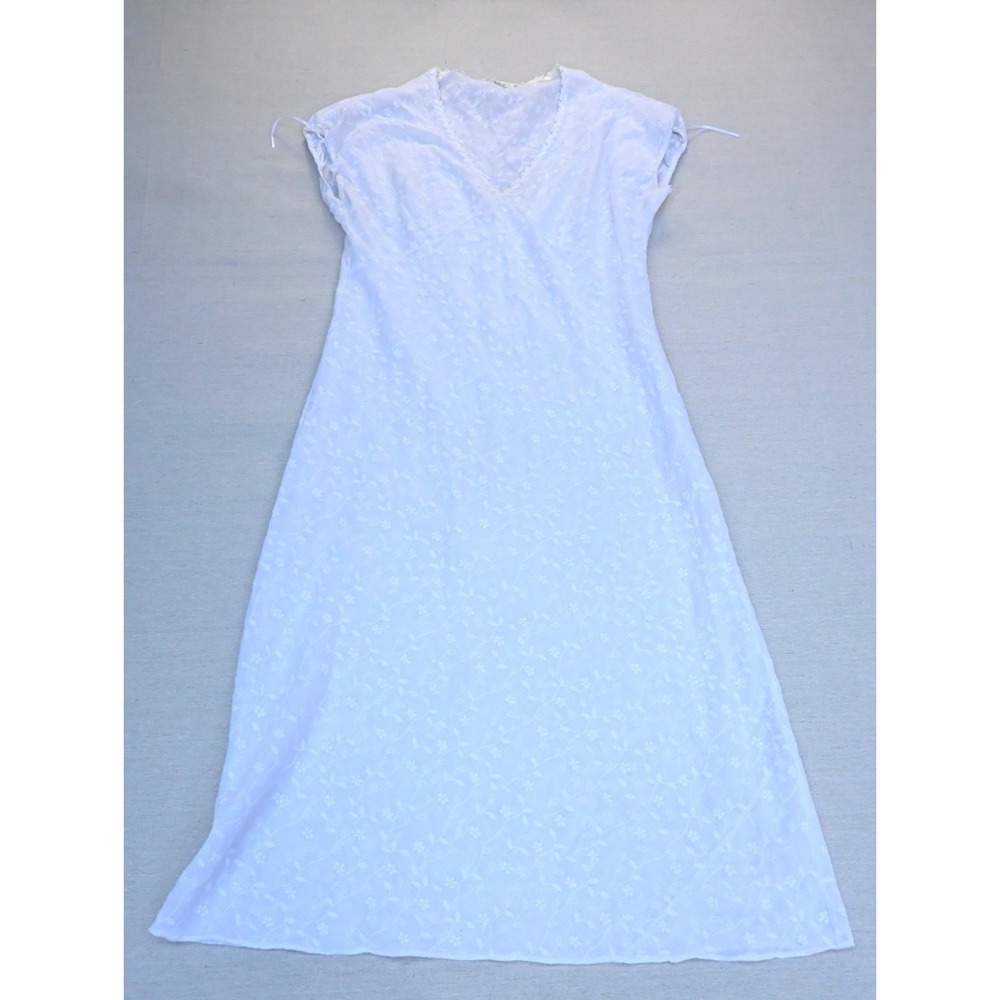 Natori Vintage Womens White Nightgown Embroidered Floral Cap Sleeve Picot Trim